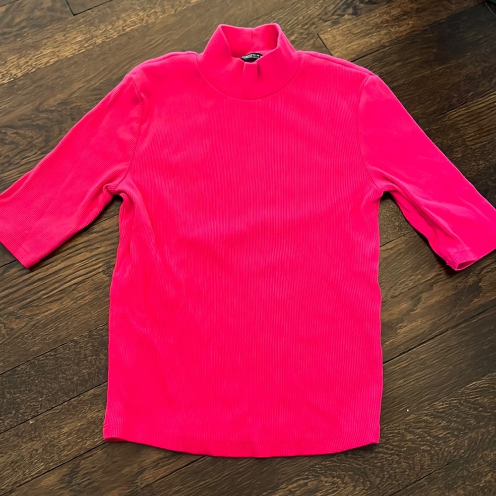 ZARA hot pink ribbed mock neck T-shirt
